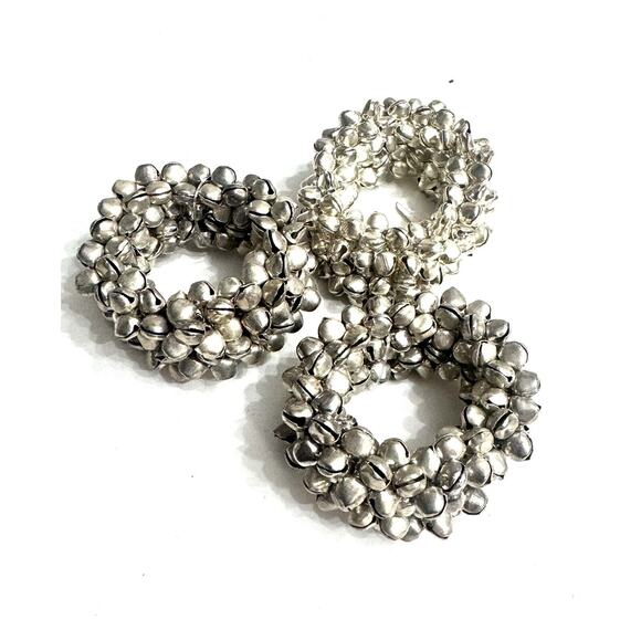 KIM SEYBERT SET OF 3 SILVER JINGLE BELLS NAPKIN RINGS NEIMAN MARCUS - Picture 2 of 3